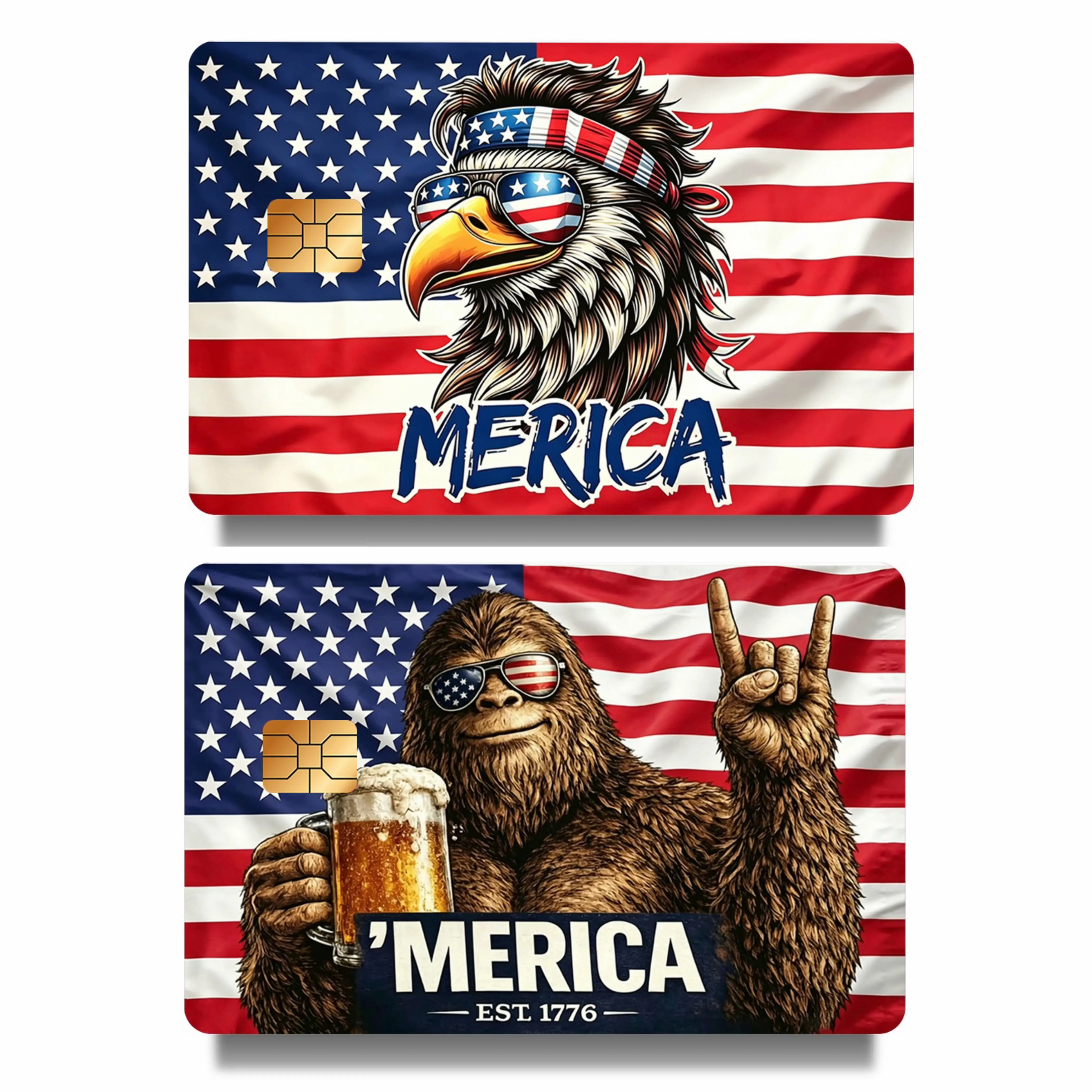 Patriotic USA Card Skin Sticker, Eagle & Bigfoot Credit Card Cover Decal, American Flag Wallet Card Decoration, Peel & Stick Debit Card Sticker