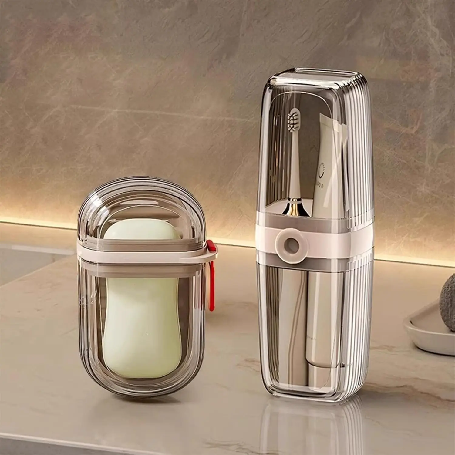 Toothbrush Travel Case & Travel Soap Holder Dish Tray Set of 2 Portable Clear Toothbrush Holders with Cover Leakproof Bar for Traveling School Camping