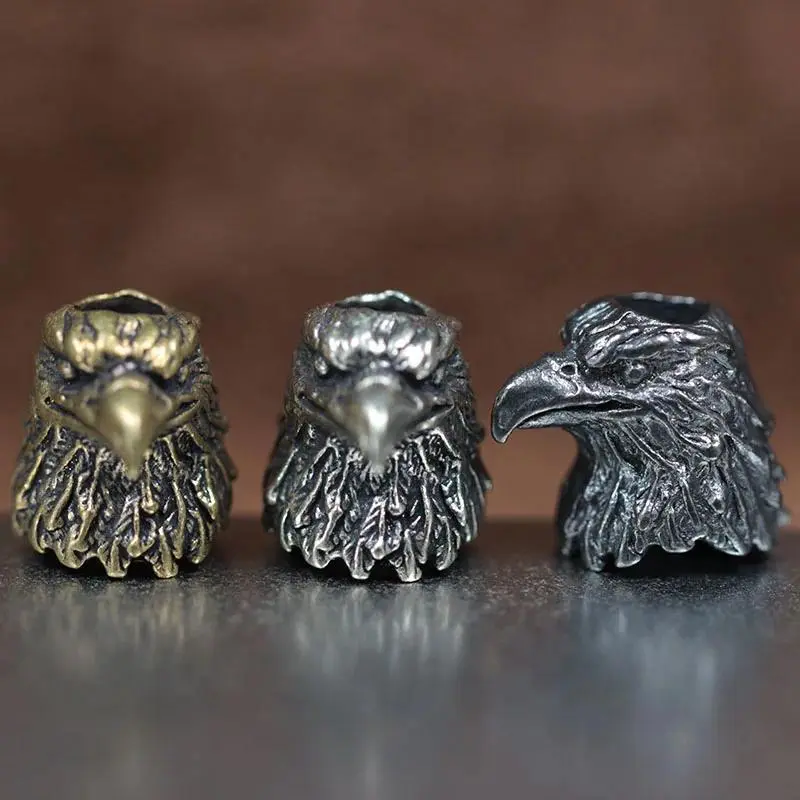 Vintage Easy-to-Oxidize Brass-and-Copper Animal Eagle Head Sculpture Knife Beads, Unisex EDC Outdoor Gear Paracord Parts for DIY Woven Bracelets, Survival Flashlight Lanyard Pendants