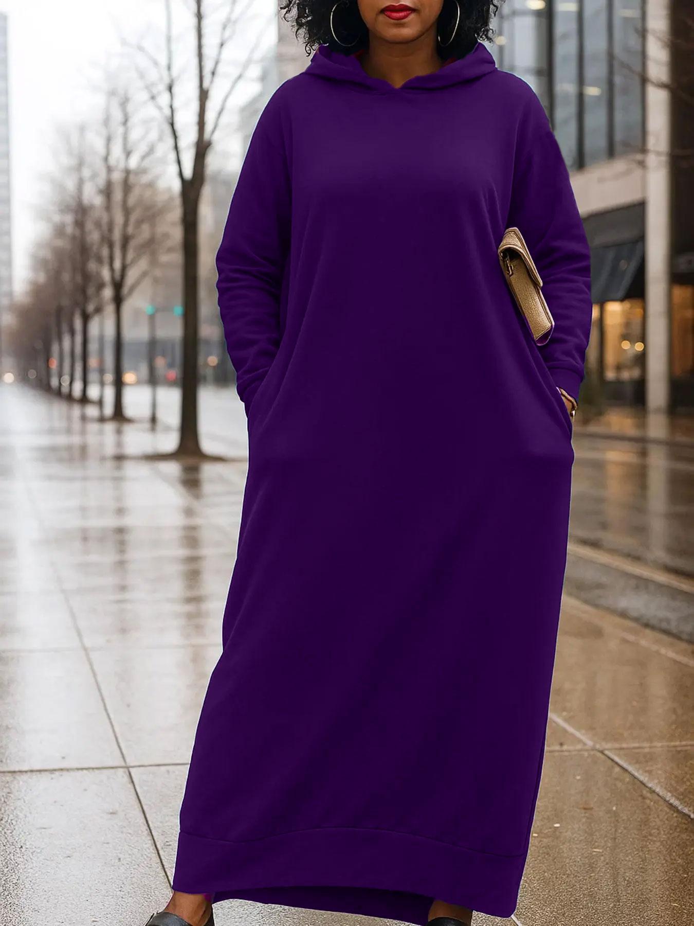 Women's Hooded Loose Long Dress, Spring & Fall Casual Street Style, Long Sleeve Relaxed Fit, Ladies Fashion Clothing, Womenswear