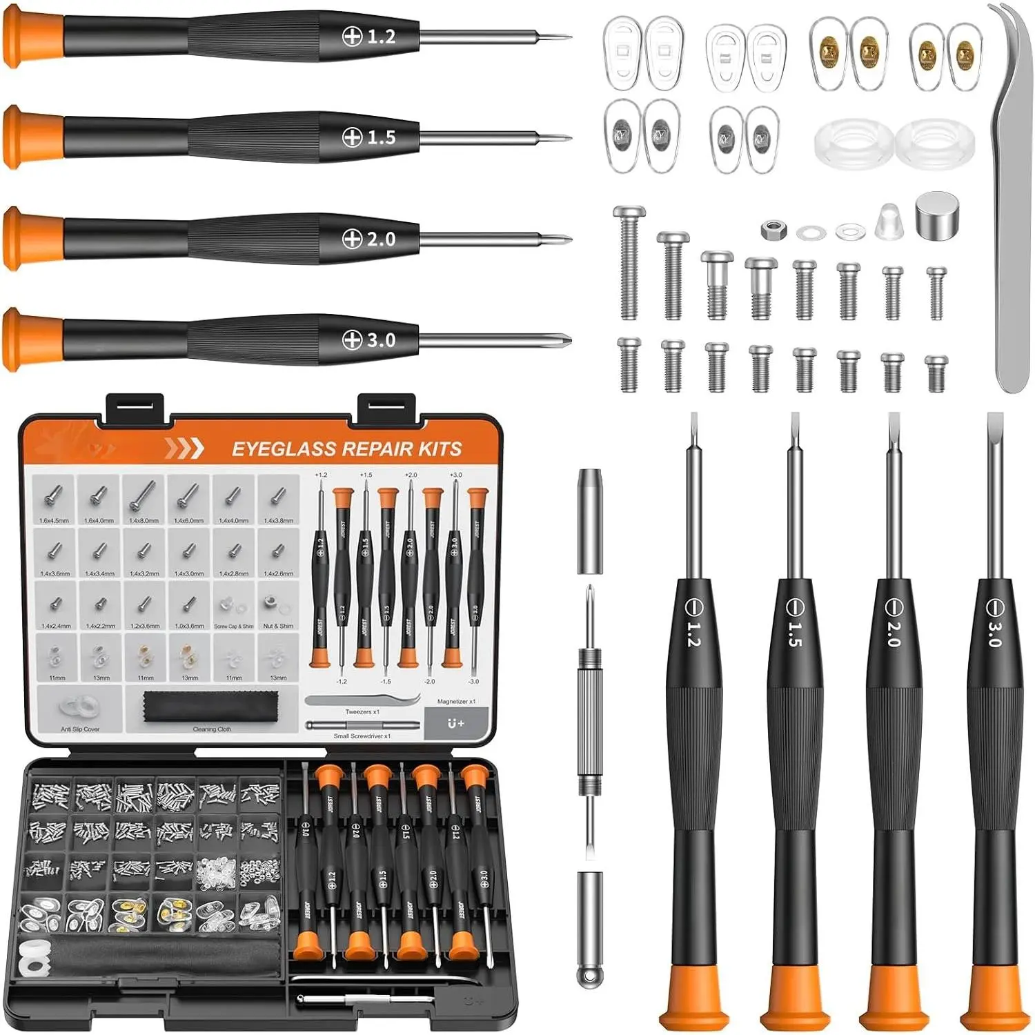 Eyeglass Repair Kit, Sunglasses/Glasses Repairing Tool including Small Screws, Nose Pads and Screwdrivers, Eyeglass Fixing Kit; Christmas  for people who wear glasses(Men/Women Him/Her)