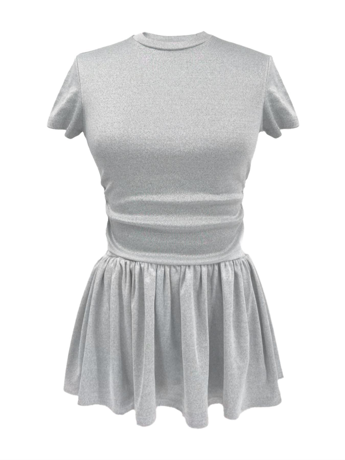 Women's Casual Basic Summer Sports Style Round Neck Short Sleeve T-Shirt + Umbrella Skirt Set Outfit, Two-Piece Knit Fabric, All Seasons Clothes #GLOBAL PICKS