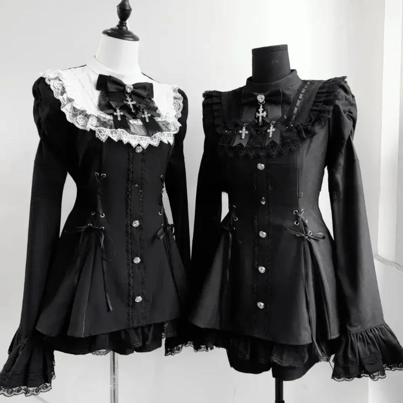 Y2k Aesthetic Lolita Style Bow Dress Shorts Set Women Kawaii Lace Flare Sleeve Bow Shirt Dress Japanese Punk Party Mini Dress