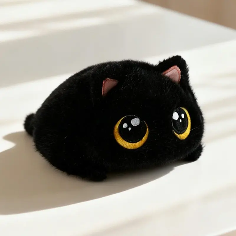 Cute Charming Plush Cat Stress Relief Decompression Toy, Sensory Stress Reliever, Soft Feather Cotton Round Eye Stacking Doll, Emotional Companion Decor, Healing and Relaxing