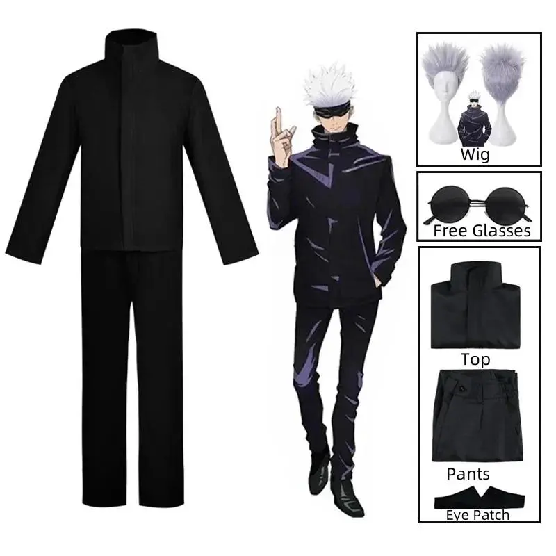 Jujutsu Kaisen Gojo Satoru Cosplay Costume Eye Patch Wigs Glasses Suit Halloween Costumes for Men
