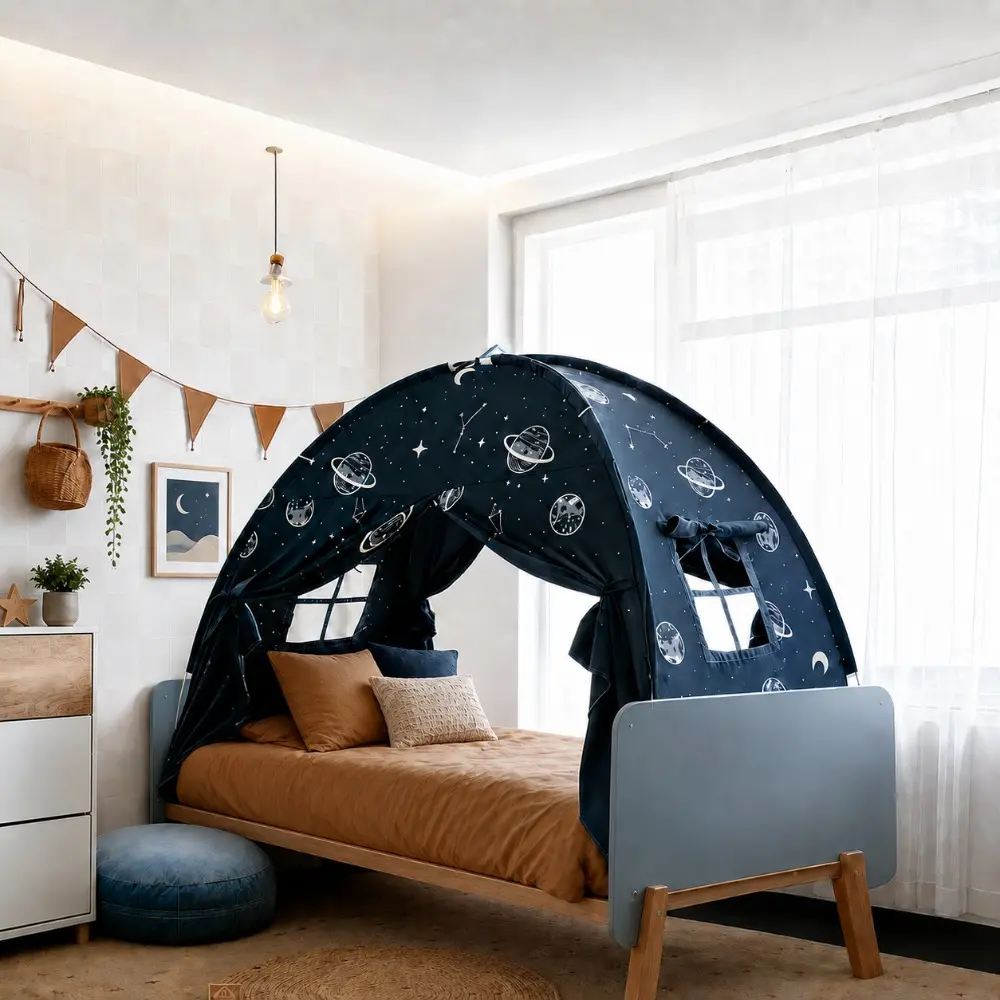 Bunk Bed Tent, Indoor Bed Tent, Bunk Bed Tent, Indoor Fantasy Tent, Twin Size, Privacy Space, Blackout Sleeping Tent, Portable Windproof Floor Playhouse, Great for Birthdays, House Gifts, starry sky