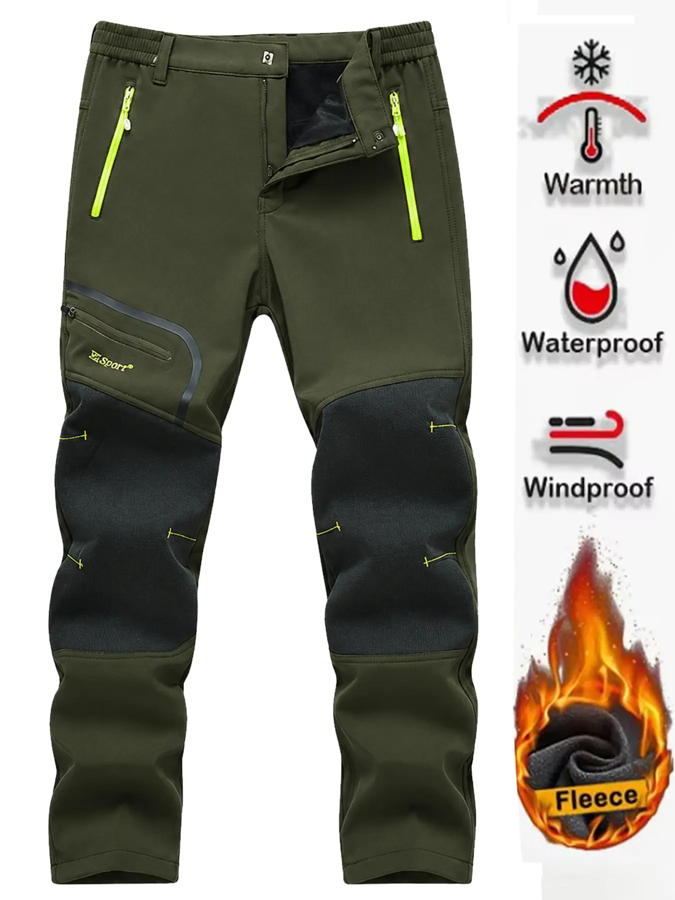 Men's Waterproof Hiking Pants, Outdoor Fleece Lined Snow Ski Pants, Winter Softshell Snowboard Pants, Comfortable and Durable, Premium Outdoor Apparel