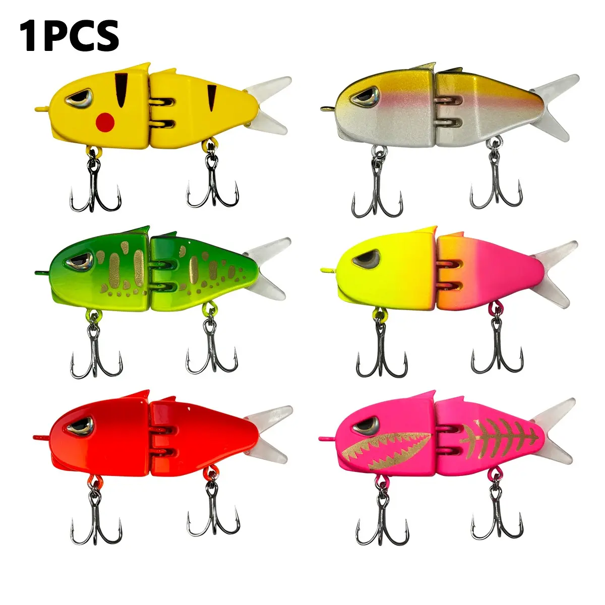 Double Hook Slow Sinking Fish Shaped Bass Artificial Fishing Lure Mm60, 3D Eyes, Spotted Pattern, Vivid Colors, Multi-Section Body, Suitable for Most Fish Types, Fishing Equipment, Bass Fishing Lures