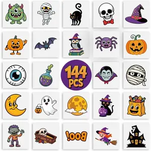 144PCS Halloween Temporary Tattoos  Kids – 24 Unique Child-Friendly Designs, Perated Sheets – Trick or Treat Party Favors, Classroom Handouts, Exchange Gifts