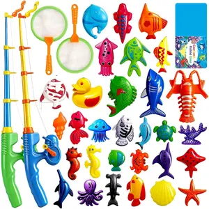 Magnetic Fishing Game Toy Set for Kids Age 3-8| Floating Plastic Ocean Animal Fish with Fishing Pole Rod Net, Bath Tub Water Table Kiddie Pool Playset| Indoor Outdoor Toddler Water Activity Toy, Kids Birthday Party Gift