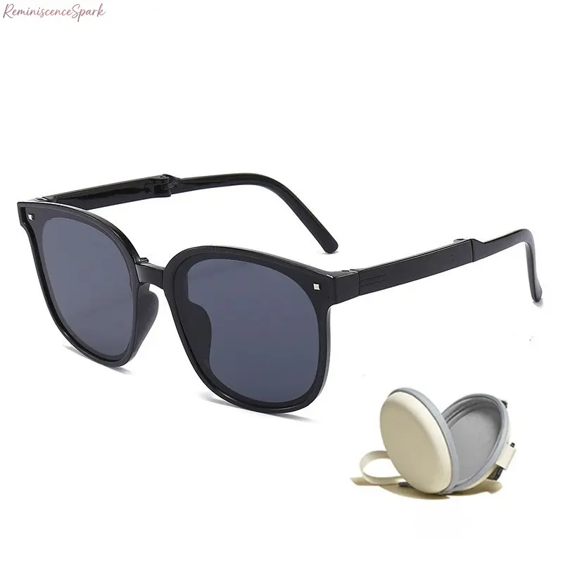 Unisex Foldable Square Sports Sunglasses - PC Frame, HD UV Protection Lenses, 22g Lightweight, Portable Compact Solid Cushioned Storage Case Included for Outdoor Photography, Travel