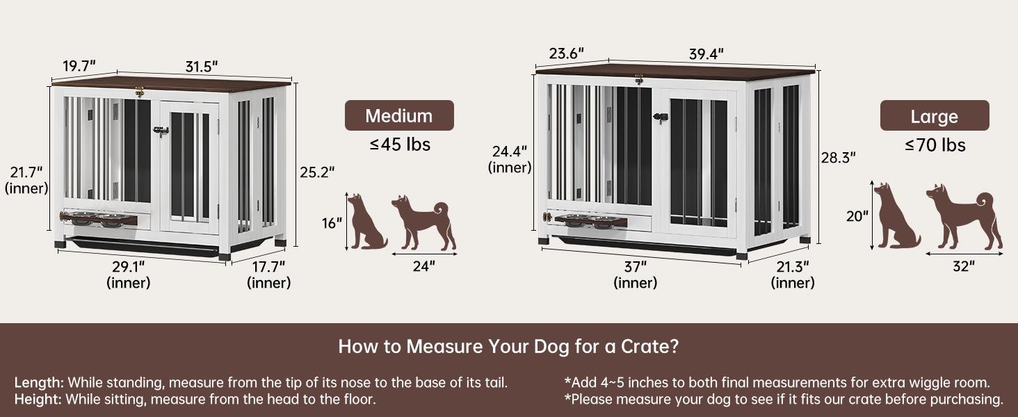 39.4'' Dog Crate Furniture, Foldable Wooden Dog Kennel with 360° Feeder, Detachable Tray, Easy Assembly for Medium & Large Dogs