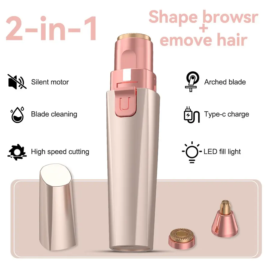 Dual-Function Electric Facial Trimmer, Replaceable Blade, Type-C Fast Charging, Portable Beauty Razor for Women, Trim Brows, Sideburns, Lips, Body Hair