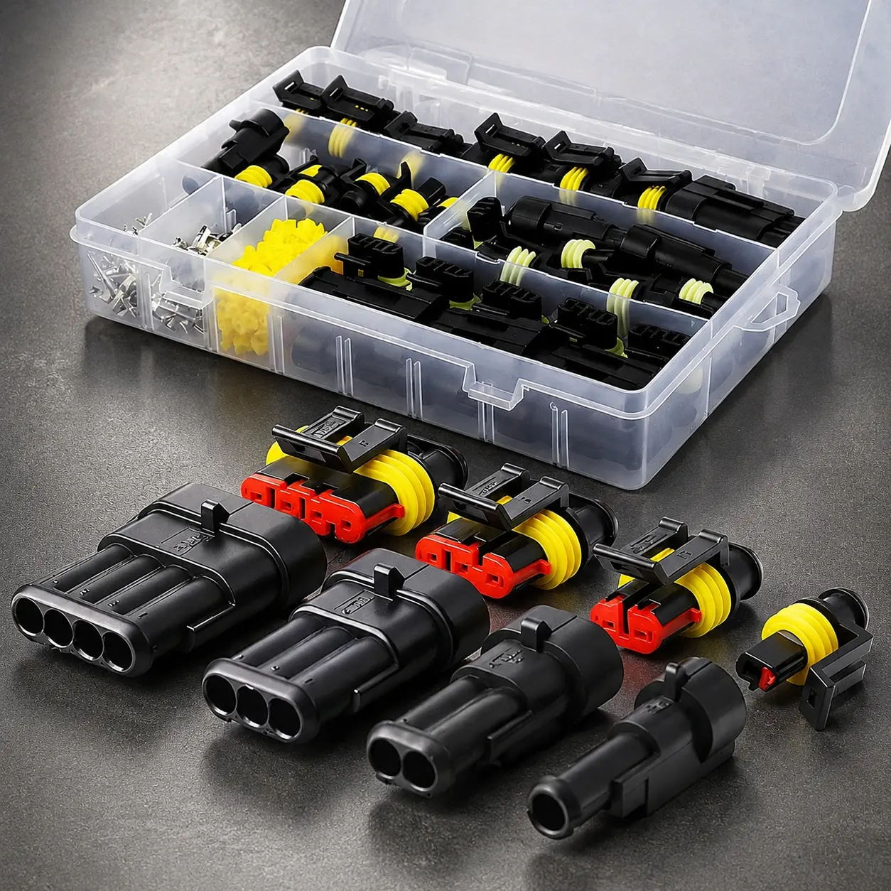 Waterproof Electrical Connector Kit, 12A 300V Automotive Truck Wire Harness Plug, Weatherproof Terminal Set with Case for DIY Repair, Universal 1/2/3/4 Pin Electrical Connectors, Durable Reliable Connectors