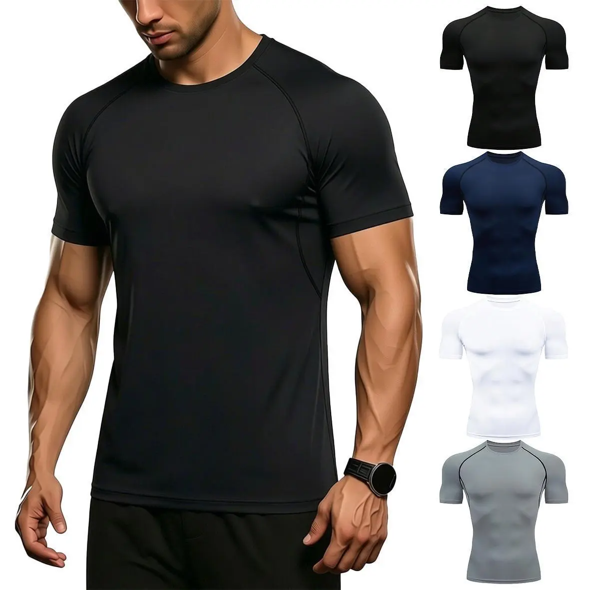 3 Pack Men’s Moisture Wicking Compression T-Shirt, Quick Dry Breathable Athletic Tee, Skin-Friendly Crewneck Shirt for Gym, Running, Training and Everyday Casual Sports Wear Activewear Gym Gym Tees