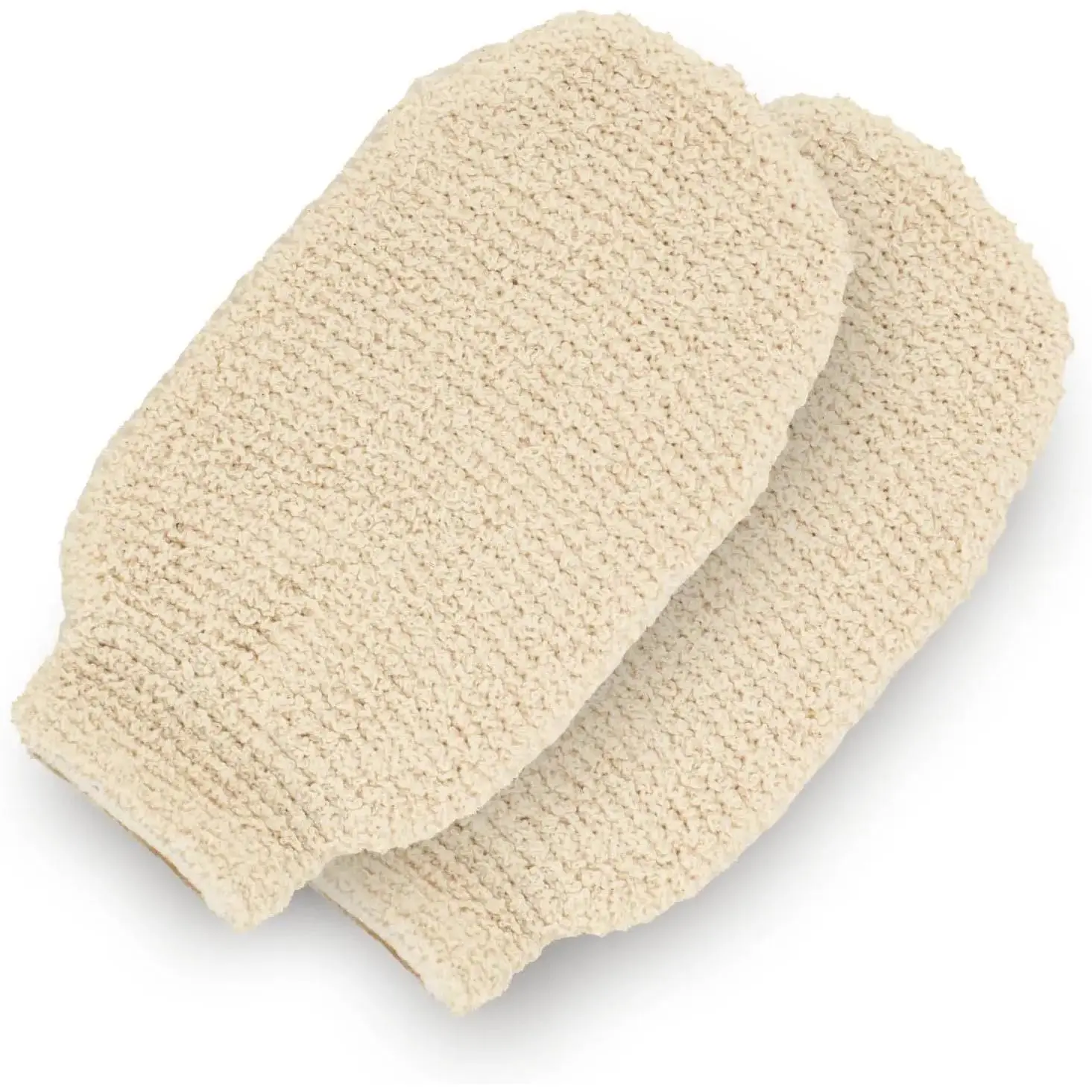 Shower Mitts - Hemp Bath Gloves for Skin Exfoliation, Mitt Washcloth for Body Scrub and Cleansing - Soft Loofah for Men and Women - Set of 2 Wash Mittens