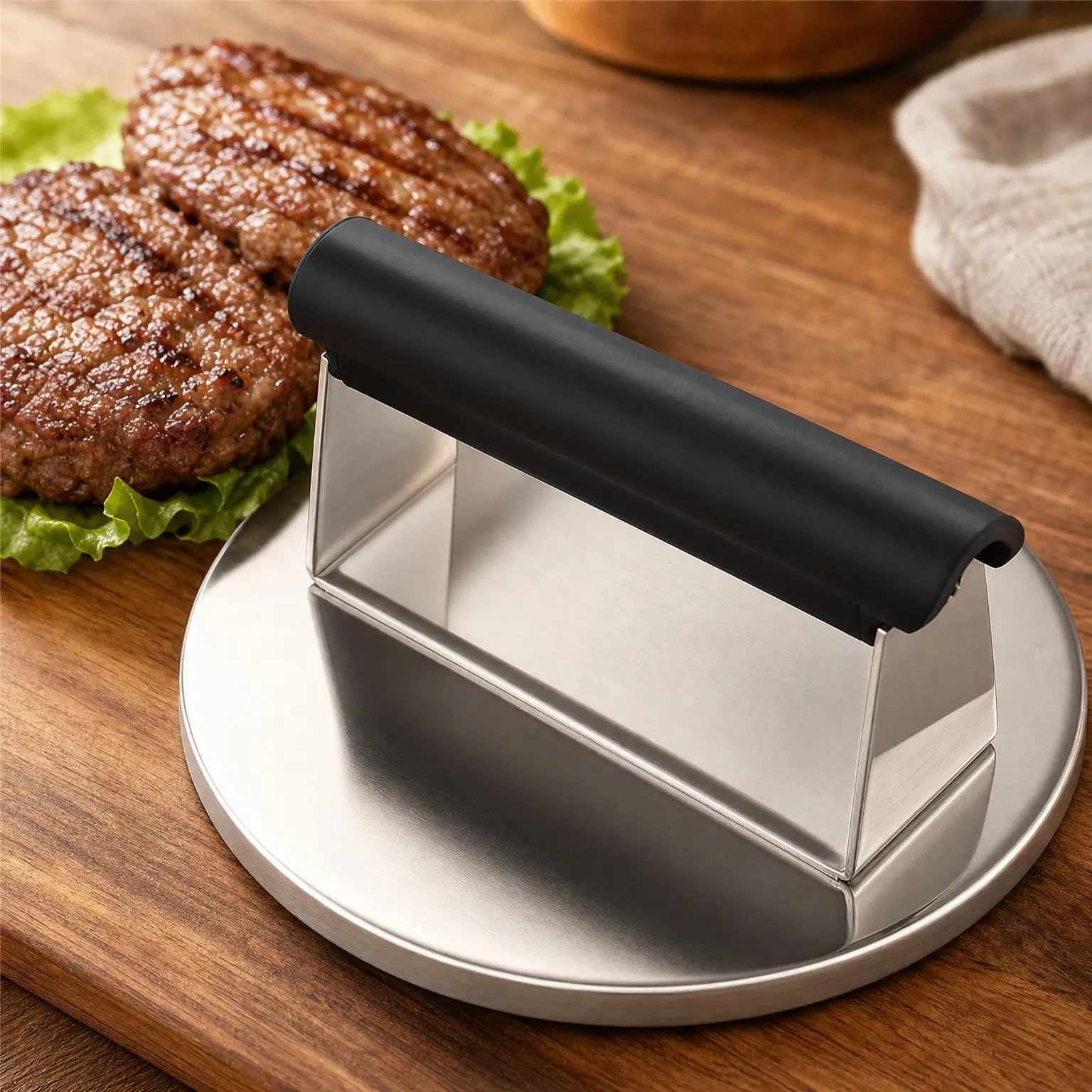 Stainless Steel Smash Burger Press with Heat-Resistant Handle for a Secure Grip, 2 lbs Weight, Ideal for Smash Burgers and Grills, Dishwasher Safe, 5-Year Warranty