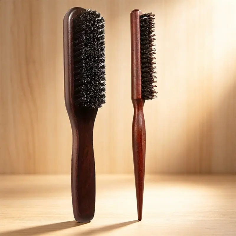 2pcs Set Slick Back Hair Brush, Bristle Hair Brush for Women Men, Wet Hair Brush, Teasing Comb Edge Beard Brush, Slicking Hair Beard, Hair Grooming Brush