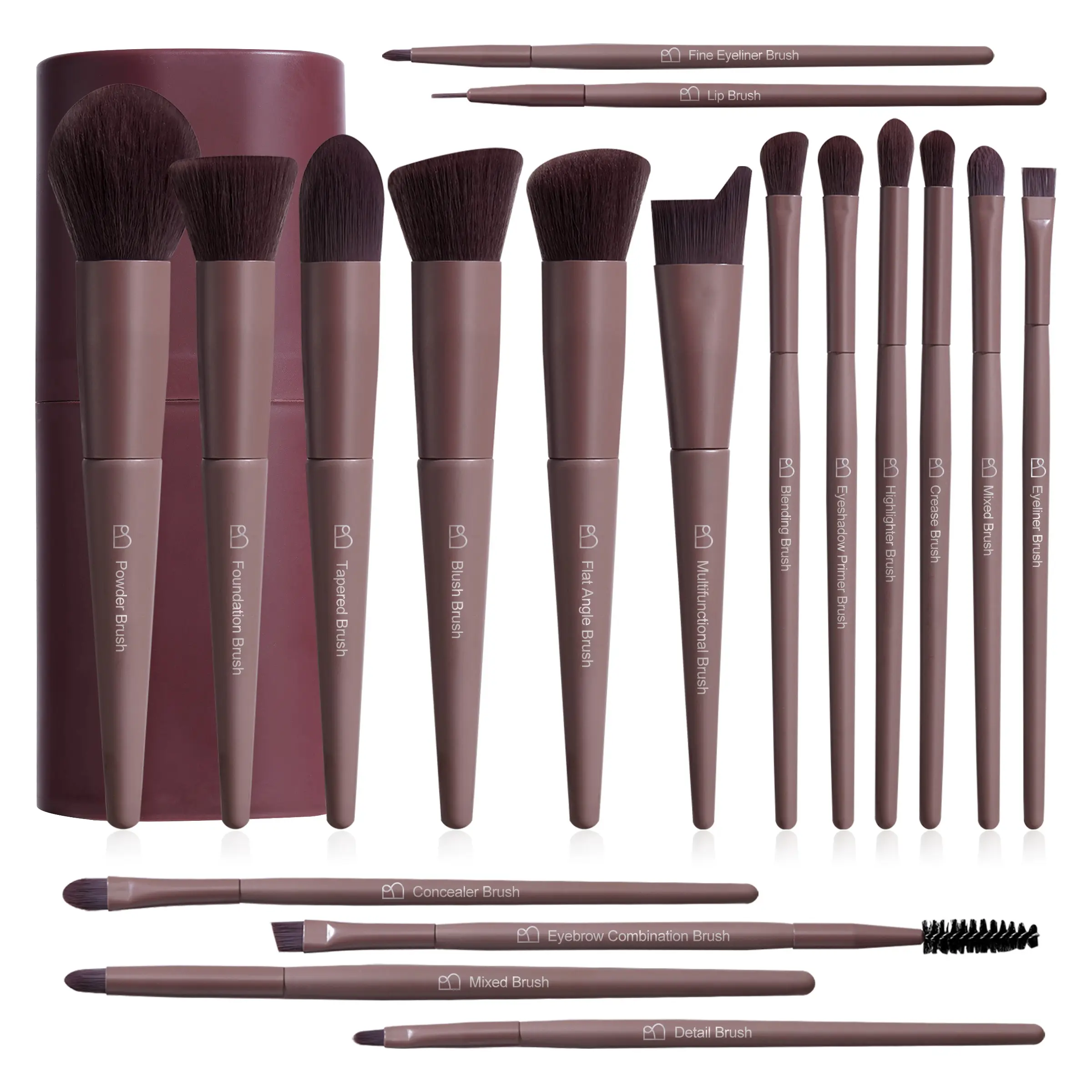 18-Piece Face Makeup Brushes Set with Storage Tube, Includes Foundation Brush, Loose Powder Brush, Blush Brush, Blender Brush, Eyeshadow Brush, Beginner Friendly Makeup Kit, Makeup Brush Sets (Rust Brown)