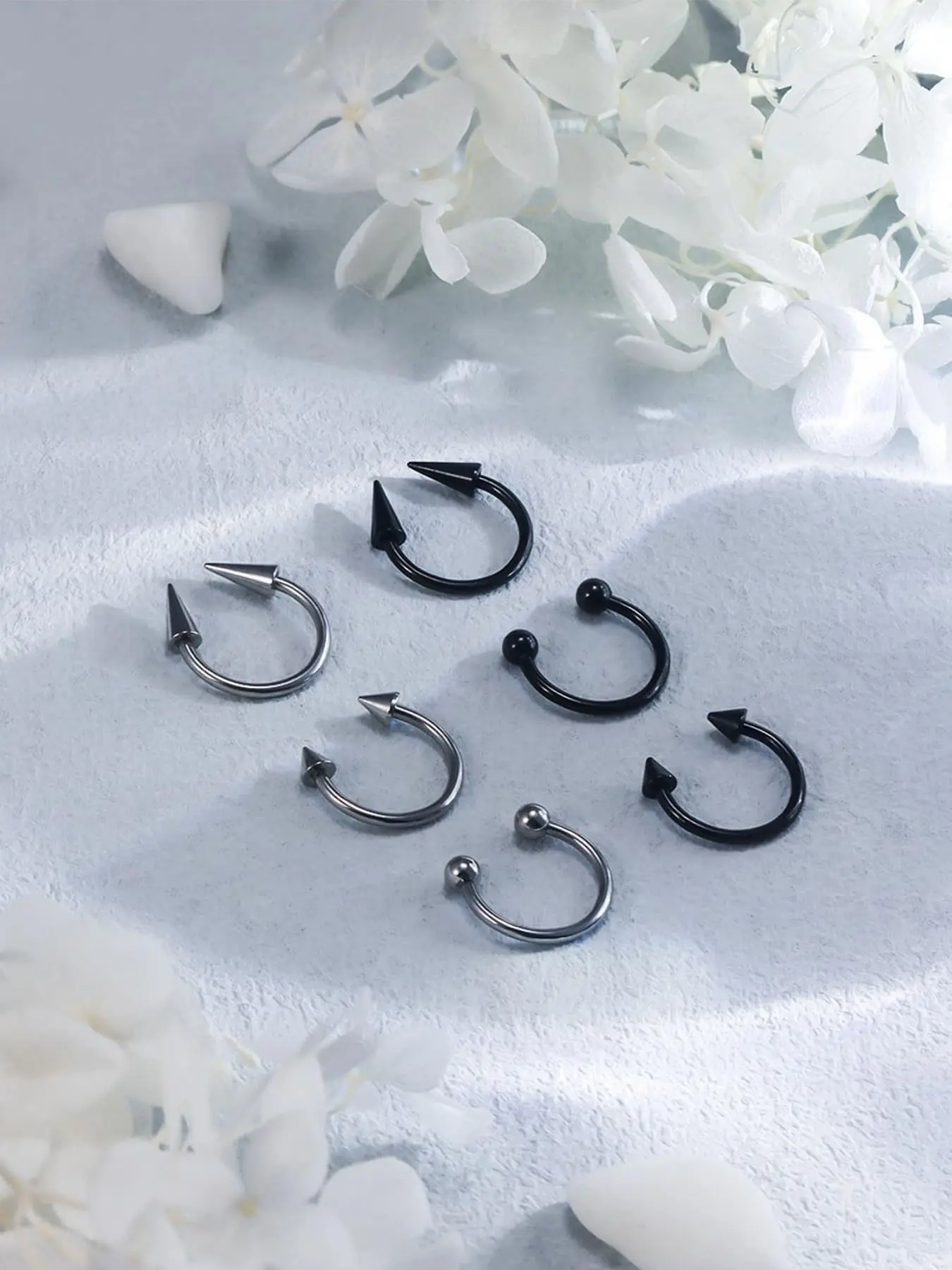 6Pcs Septum Rings 16G Surgical Steel Snake Bite Jewelry Long Spike Horseshoe Lip Rings Smiley Body Piercing Jewelry for Women Men 8mm 10mm Nose Ring Jewelry