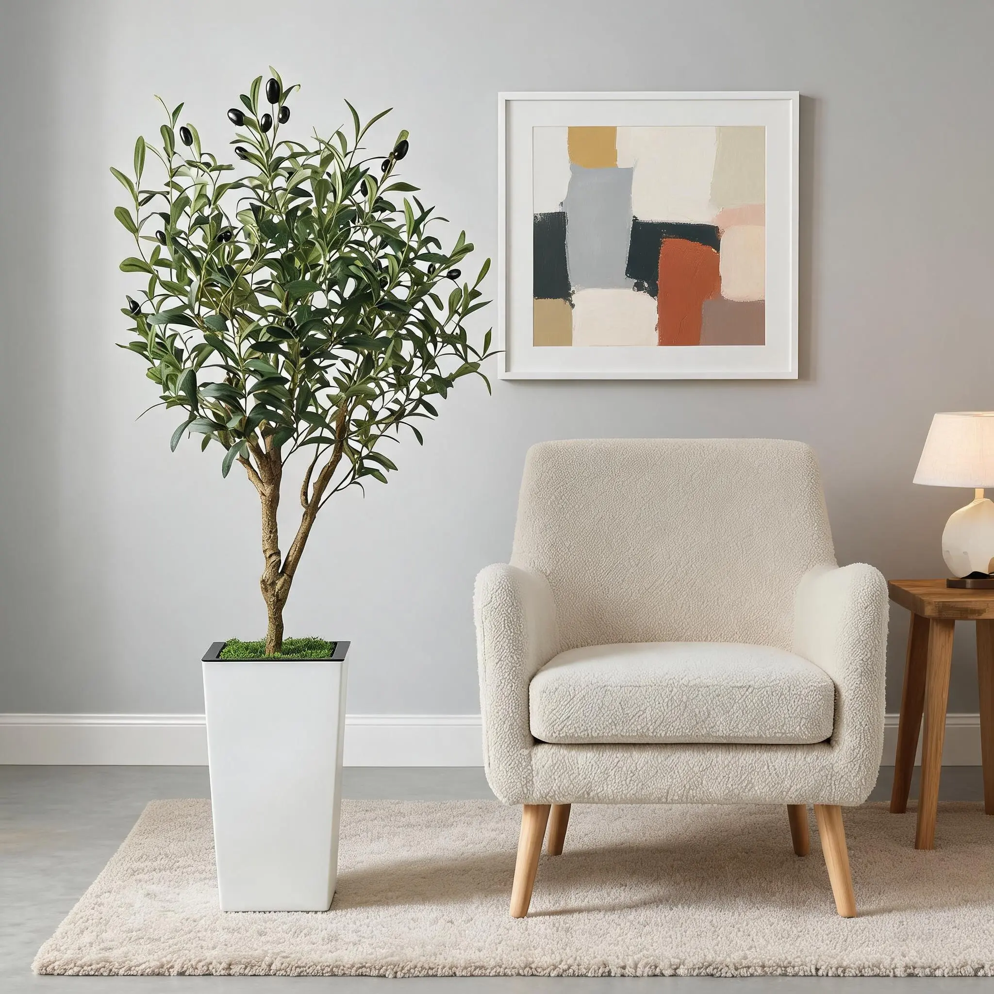 Artificial Olive Tree Fake Plant with Wood Trunk 4ft 5ft 6ft Tall Large Faux Silk Tree for Indoor Home Living Room Office Floor Decoration