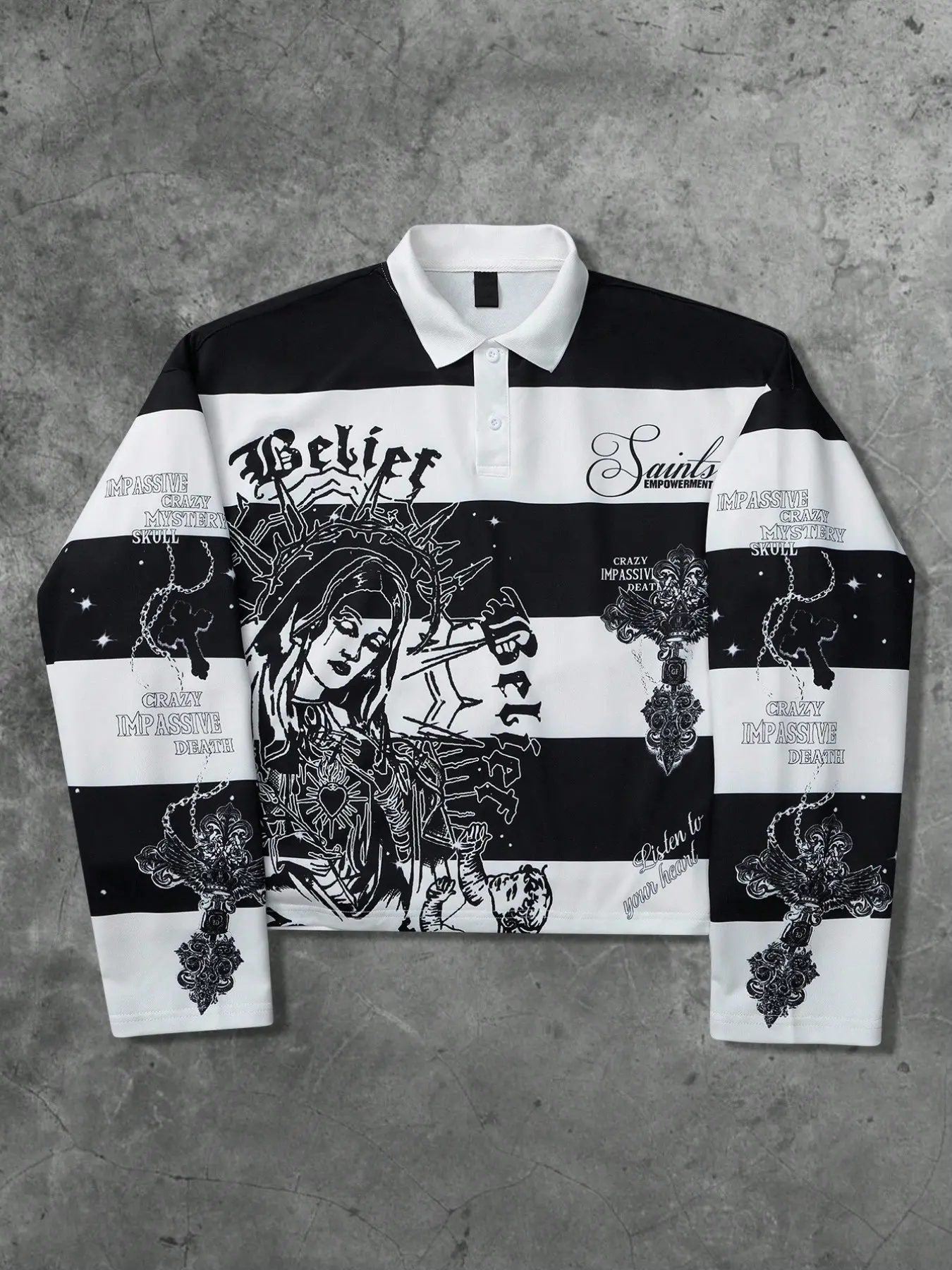 Men's Pullover Sweatshirt, Long Sleeve, Vintage Madonna Stripes, English Pattern Print, Streetwear American Polo, Casual Fashion Top