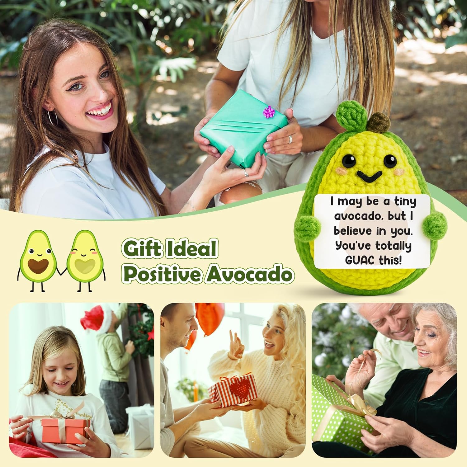 Positive Emotional Support Avocado Plush, Easter Basket Essentials & Stuffers, Cheer Up Gift for Teen Girls & Boys, Mini Cute Crochet Avocado Toy, Birthday Gifts for Mother, Graduation Presents & Teacher Appreciation Gifts, Adorable Desk & Home Decor