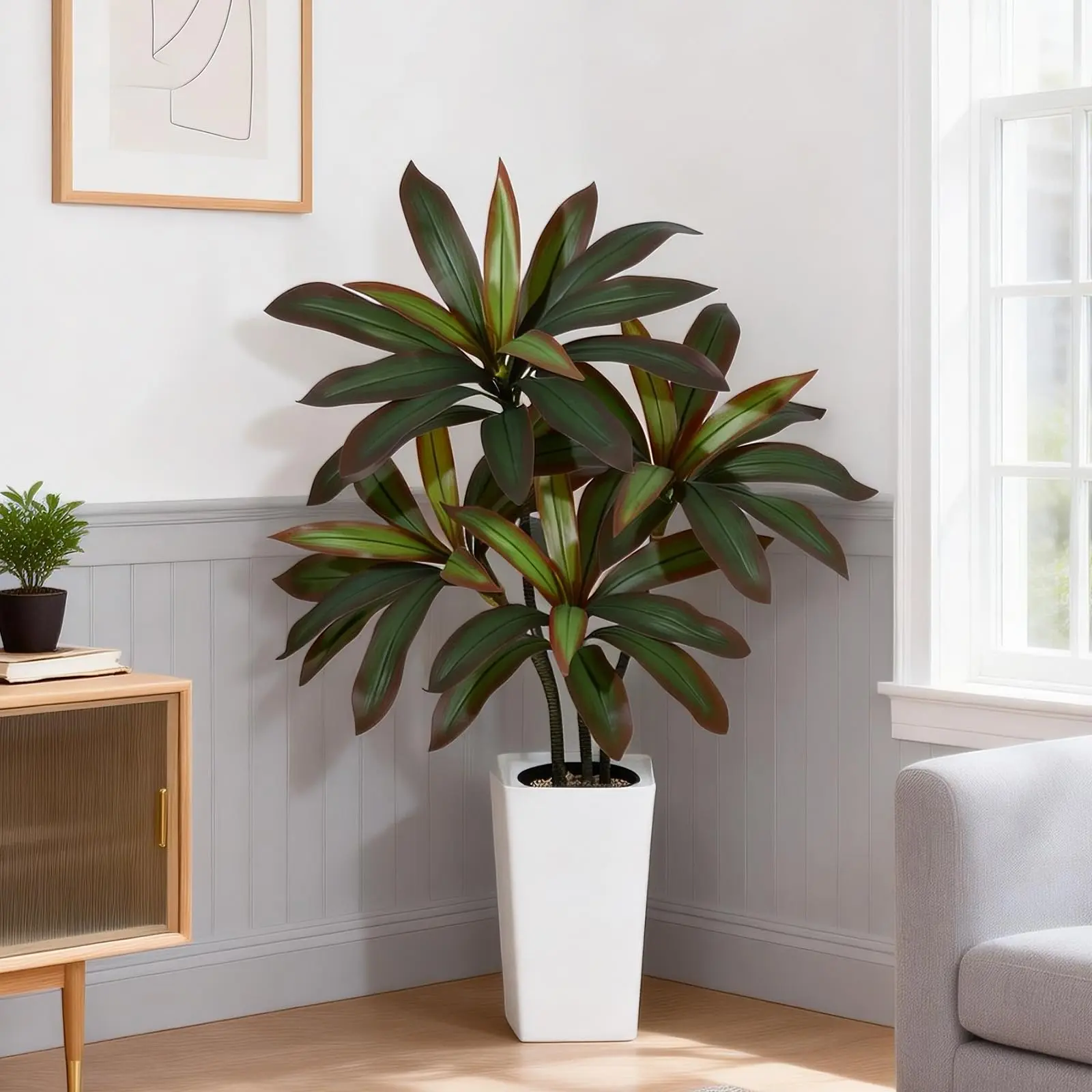 Garvee 120 cm Artificial Dracaena Tree with Realistic Leaves and Multicolored Stems, Large Silk Indoor Plant with Pot, Perfect for Home Office Decoration