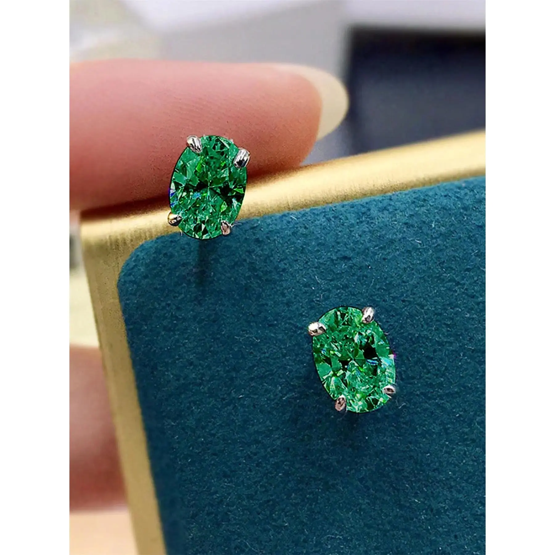 Green Emerald Cut Stud Earrings for Women, Minimalist Solitaire Cubic Zirconia in a 4-Prong Silver Tone Setting, Durable Daily Wear Jewelry, Elegant, Copper, Synthetic, Female, Fashion, Rhinestones, Sparkle