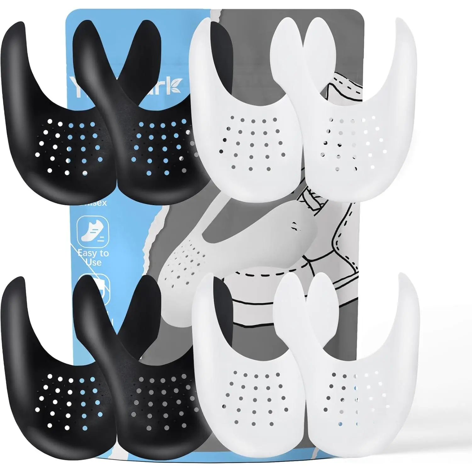 4-Pair Breathable Durable Crease Protector Set - Lightweight Adjustable Cut & Internal Fit Shoe Tree, Unisex Sizes (Men's US 7.5-13/Women's 5-8.5), Keeps Shoes Dry, Extends Sneaker Life, Compatible with AF1s,Dunks,Most Sneaker Footwear, Daily Use