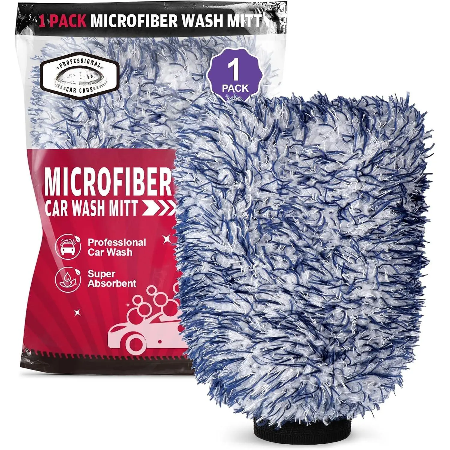Wash Mitt Microfiber, 1PK Wheel Cleaner Mitts, 7.12''X10.14'' | Scratch Free Lint-Free, Extra Plush  Microfiber Mitt  Wash Brush, Regular Size