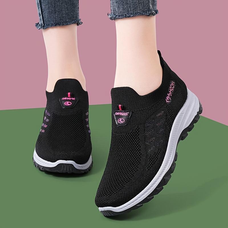 Women's Slip-On Knit Sneakers - Breathable Lightweight Non-Slip Cushioned Sole Shoes, Slip-On Closure, All-Season Walking Shoes for Gym, Dance, Everyday -Canvas Upper & PVC Outsole, Gym Shoes, Comfortable Fit, Fitness Enthusiasts, Sporty Design