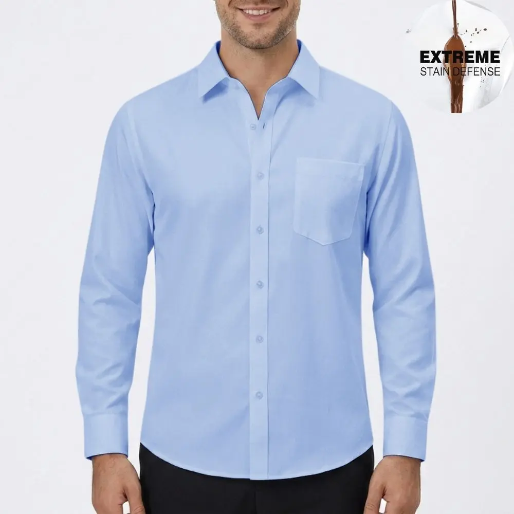 ROUWELL Men's Stain Resistant Long Sleeve Dress Shirts with Pocket, Wrinkle Free Business Casual Button Down Shirts for Men, Classic Style & Regular Fit Water Repellent Work Formal Office Shirts