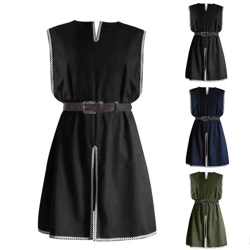 Men's Medieval Sleeveless Waist Tunic round Neck Retro Knight Robe Viking Warrior Cosplay Costume Adult Halloween Vest
