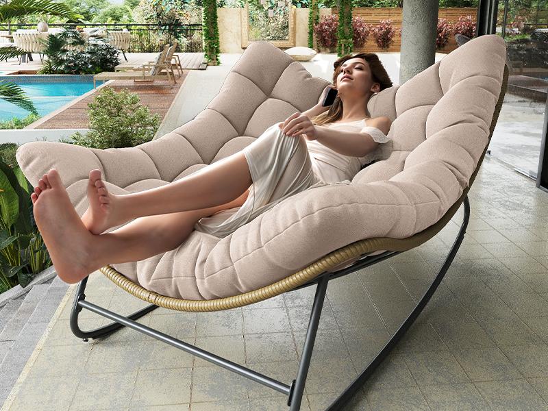 Amopatio Outdoor/Indoor Papasan Chair, Oversized Egg Rocking Chair with Thick Cushion for Bedroom/Livingroom,Folding Lounger for Patio/Garden/Backyard Amopatio Outdoor/Indoor Papasan Chair, Oversized Egg Rocking Chair with Thick Cushion for Bedroom/Livingroom,Folding Lounger for Patio/Garden/Backyard