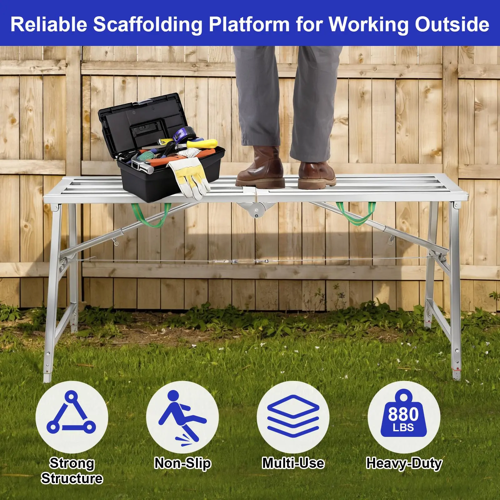 Iron 1* Scaffold Ladder, 160x30x120cm Heavy-Duty Height-Adjustable Multi-Use Ladder with Handle, 400kg Load Bearing Workbench for Car Washing (Home Improvement, Building Supplies), Height Adjust