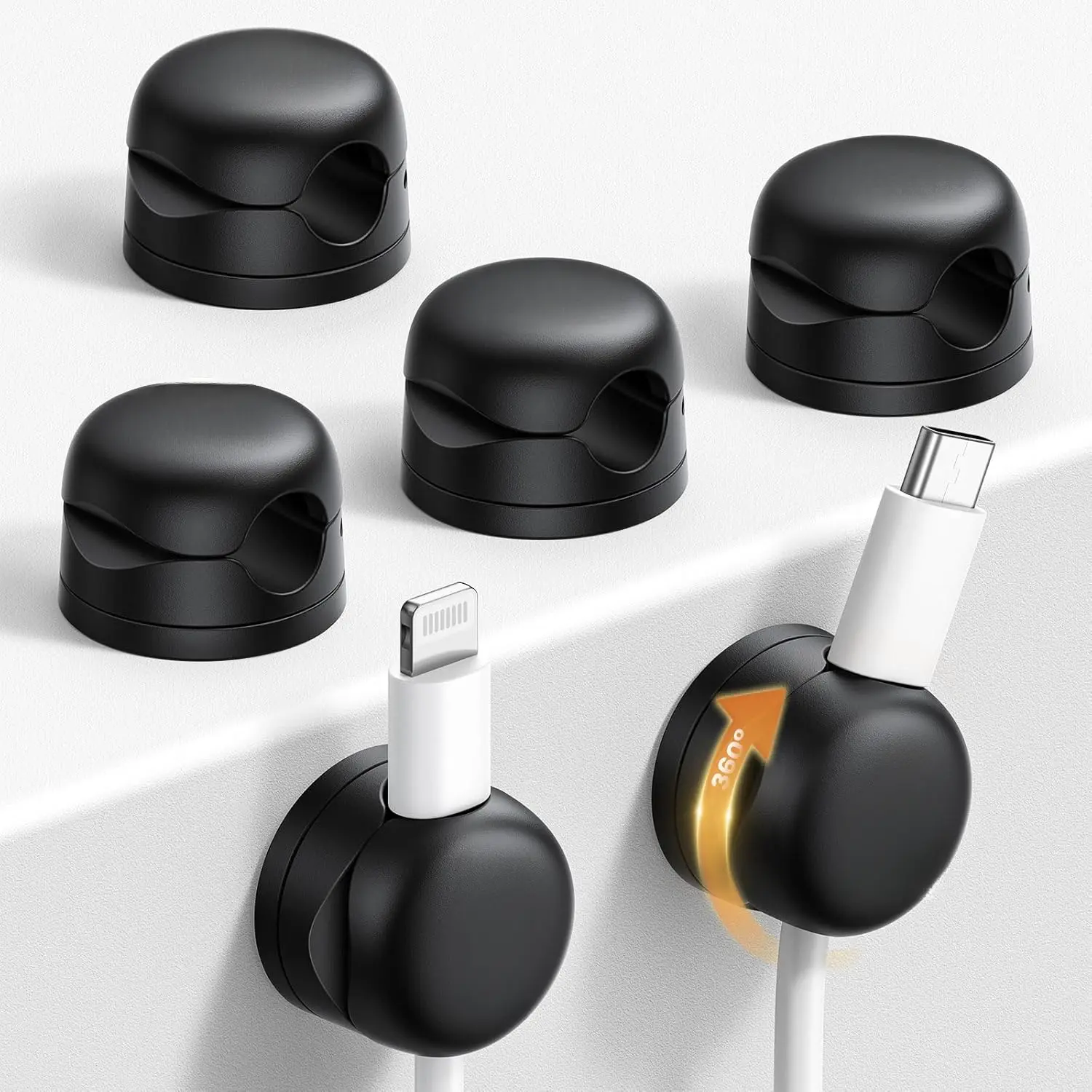 6Pack Rotatable Cord Organizer, Spring Cable Clips -  [1s Lock] Cord Holder, Desk Phone Charger Cable Management, Adhesive Wire Organizer Keeper for Nightstand, Home Office Accessories