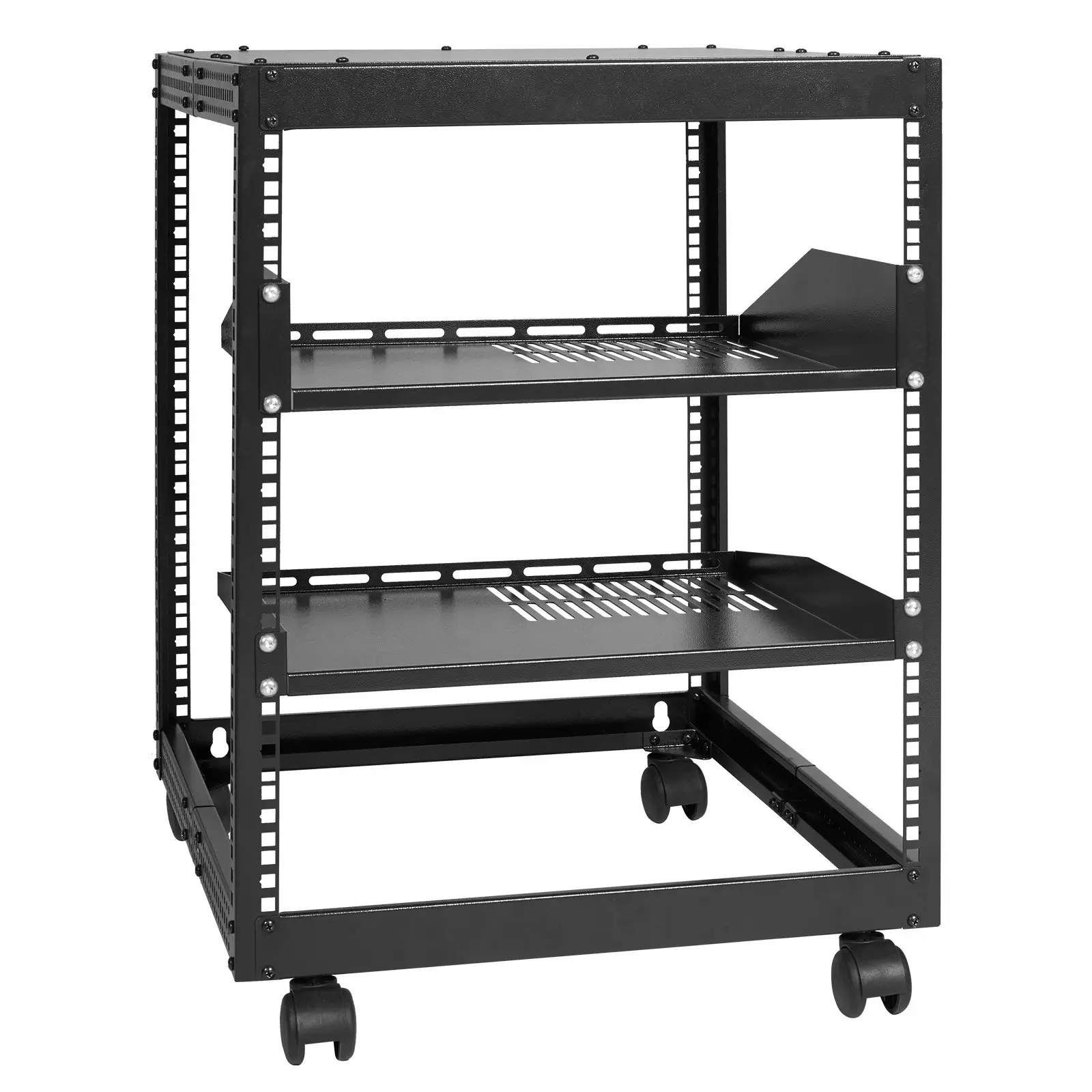 VEVOR 12U Open Frame Server Rack, 23-40 in Adjustable Depth, Free Standing or Wall Mount Network Server Rack, 4 Post AV Rack with Casters, Holds All Your Networking IT Equipment AV Gear Router Modem