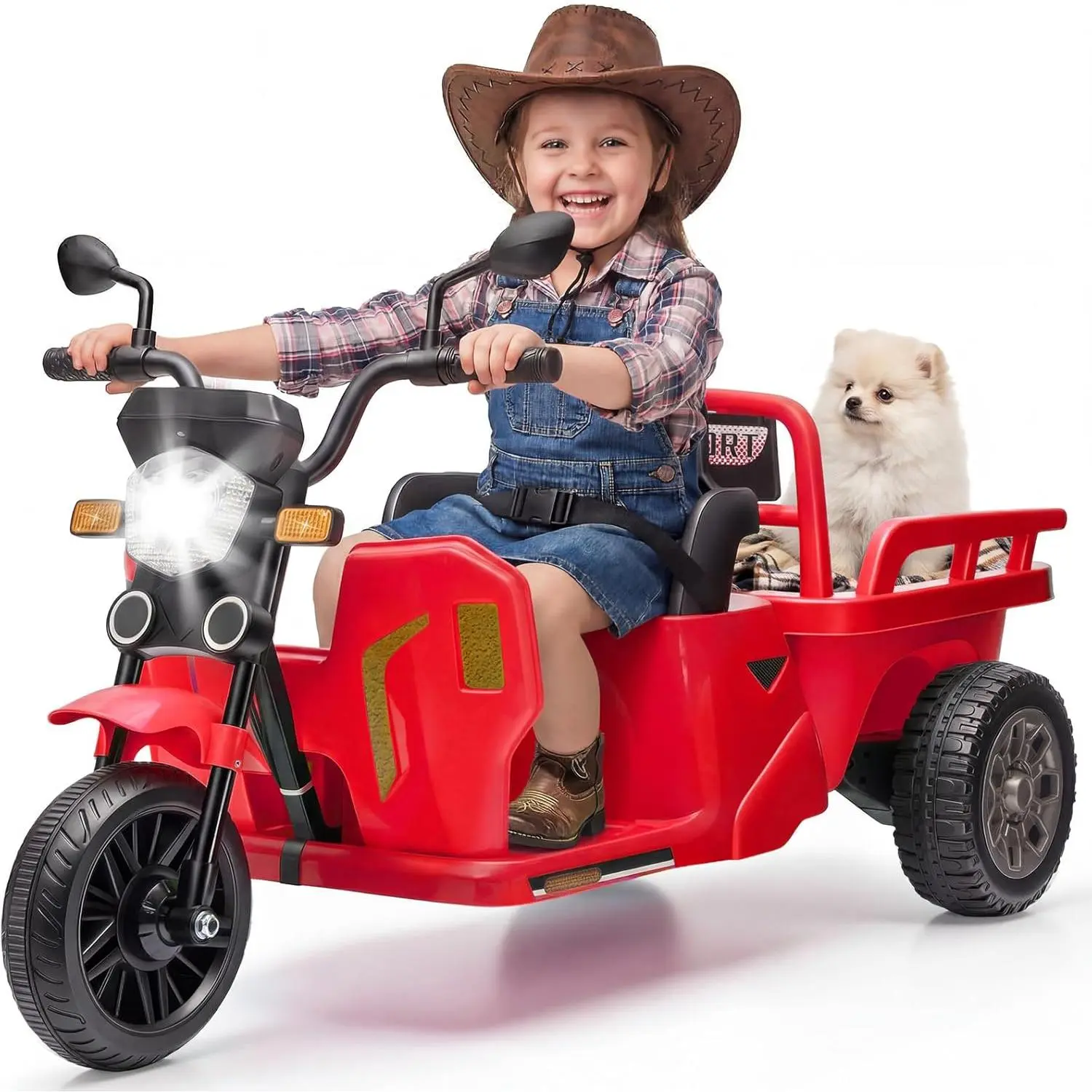 Child-Sized 3-in-1 Ride On Wheels Tractor Tricycle - 12V Dual 55W Motor, Bluetooth Audio, Large Cargo Bed, Detachable Shovel, All-Terrain Ride On Vehicle for 3-8 Years Old (Tractor Look)