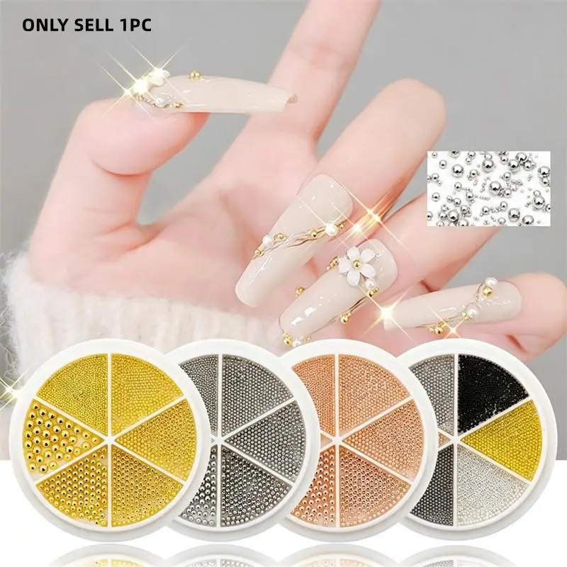 6 Grids Nail Art Tiny Steel Caviar Beads 0.8-1.5mm Mixed Size 3D Design Rose Gold Silver Jewelry Manicure DIY Decoration