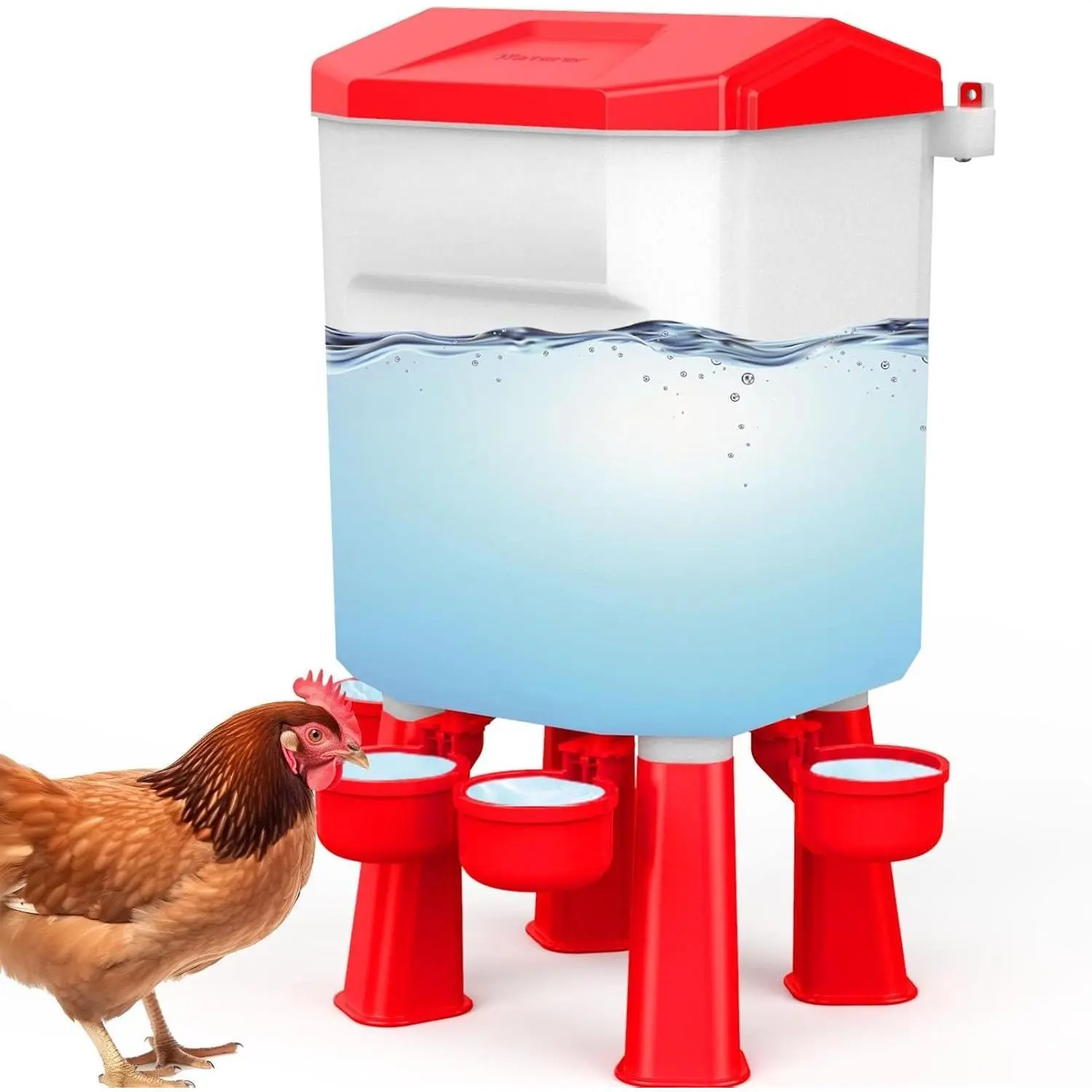 Chicken Waterer Polypropylene Automatic 1.85/2.91 Gal Detachable Legs StandHang Option Light Red Outdoor Father's Day Poultry Dispenser