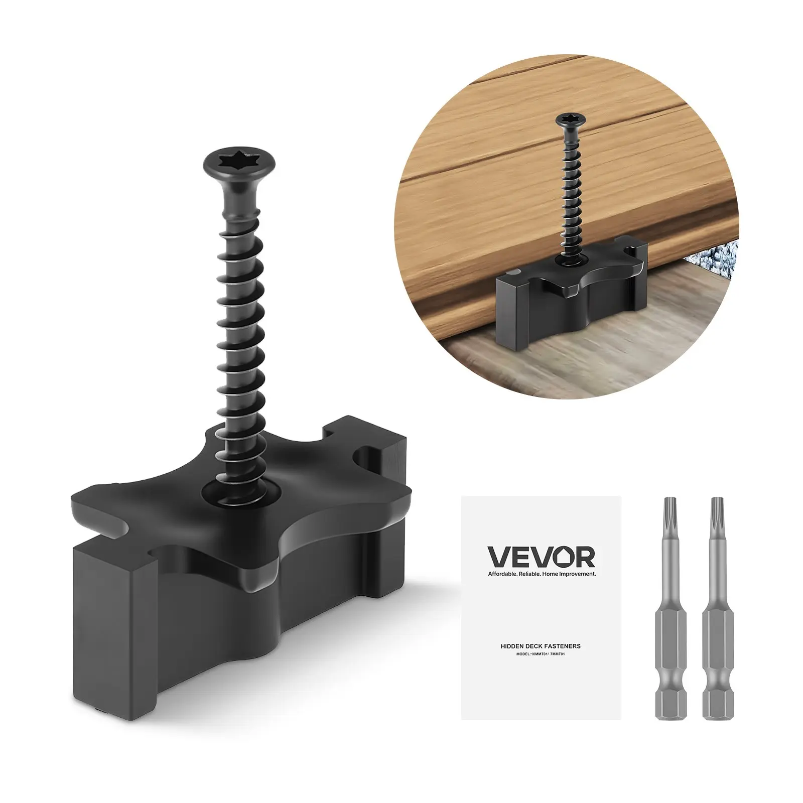 VEVOR 900PCS Hidden Deck Fasteners for Composite Decking Board, Universal Composite T Clips Plastic Hidden Fasteners with Metal Screws, Polypropylene PP Clips Works with 0.26 inch Gaps, Black