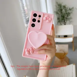 Pink 3D large heart-shaped support frame with butterfly bow frosted soft full coverage shockproof protector Protective protection smartphone case TPU Casing suitable for Samsung A13 A54 A55 A52 S24 Ultra S24 S21/S22/S22 Ultra/GalaxyS24U/S25U Casing