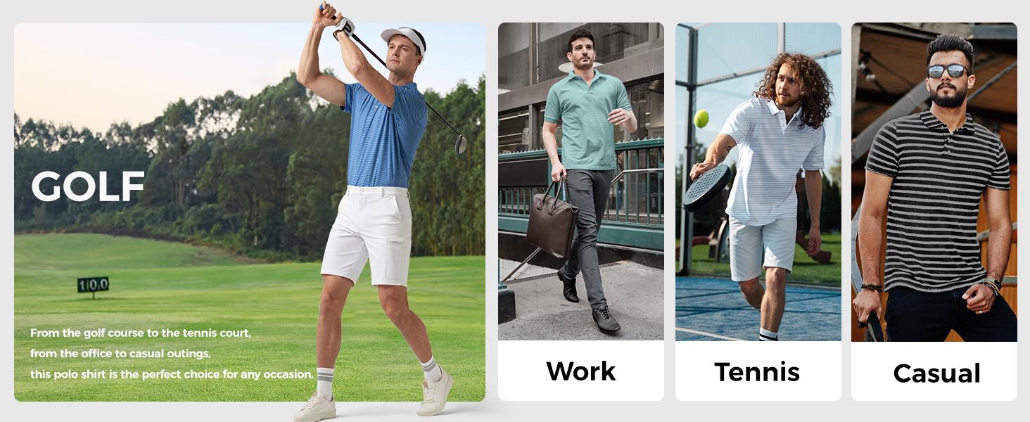 Willit Men's Golf Polo Shirts Short Sleeve Striped Performance Moisture Wicking