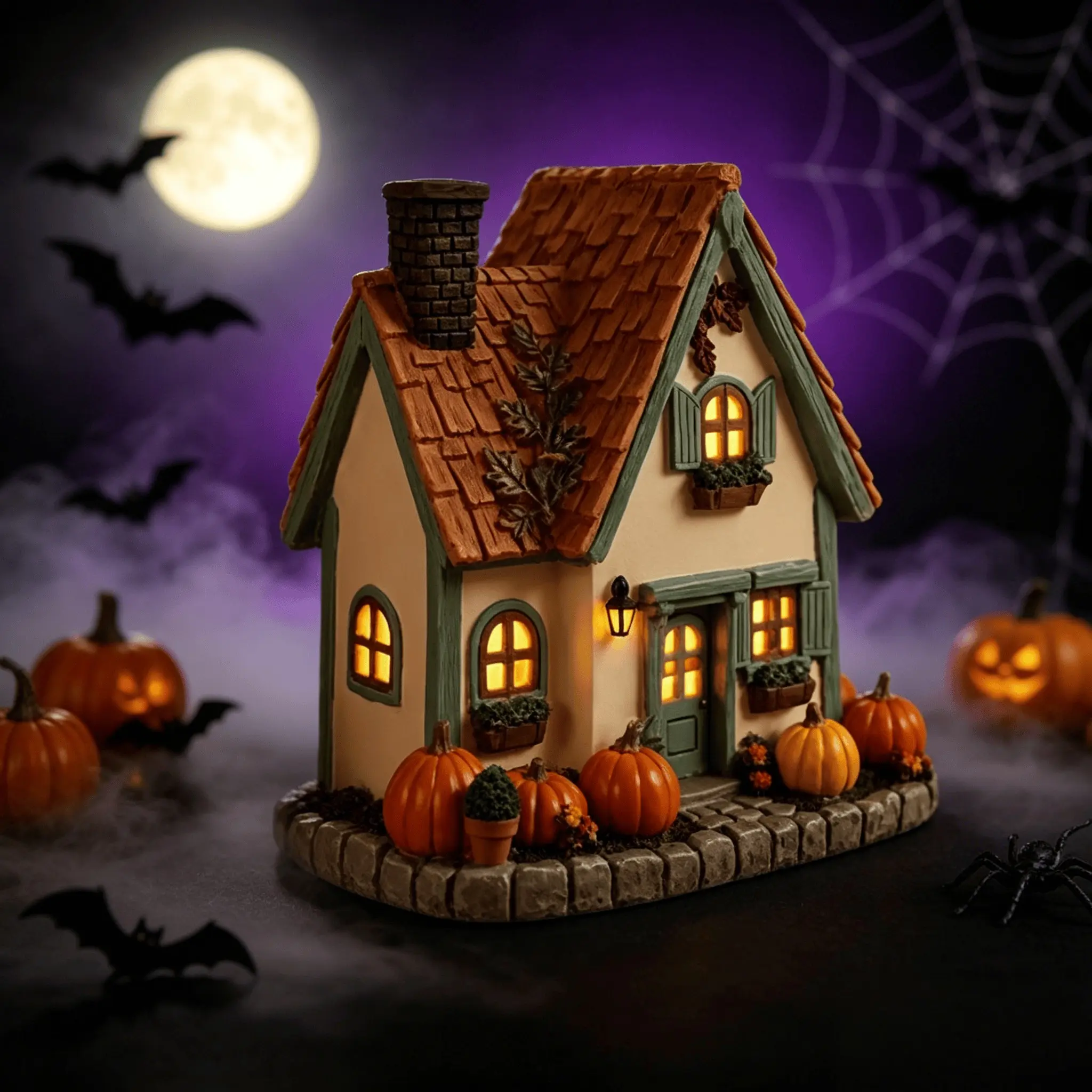 Vintage Hand-Drawn Pumpkin House, Autumn Harvest Desktop Decoration, Halloween Atmosphere Spooky Decorative Item, Lightweight Soft Furnishing Ornament, Tabletop Decor