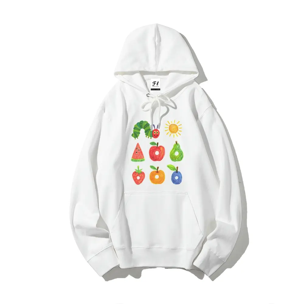 Women's The Very Hungry Caterpillar Print Hoodie - Adjustable Kangaroo Pocket, Ribbed Cuffs, Long-Sleeve Casual Graphic Crewneck Sweatshirt, Everyday Tops for Fall Winter Daily Outdoor Wear