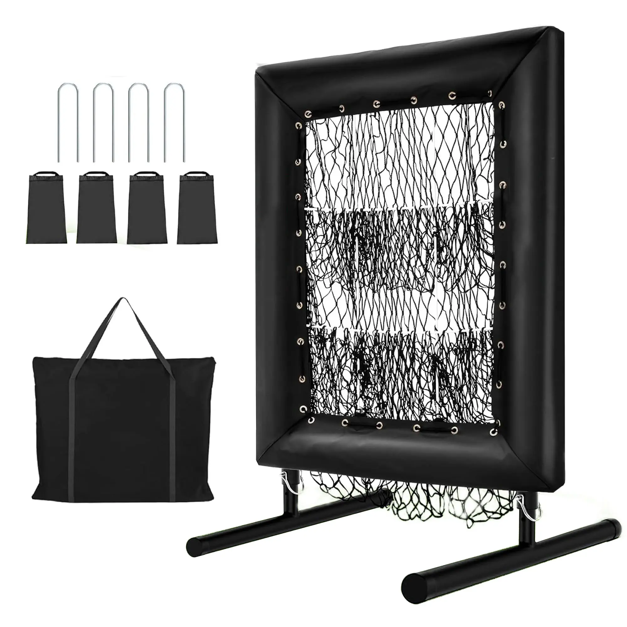 Adjustable 9-Hole Baseball Pitching Net - hit Zone & Rebounder for Team Training - Portable, Tear-Resistant, Easy Setup - Includes Nails & Sandbags