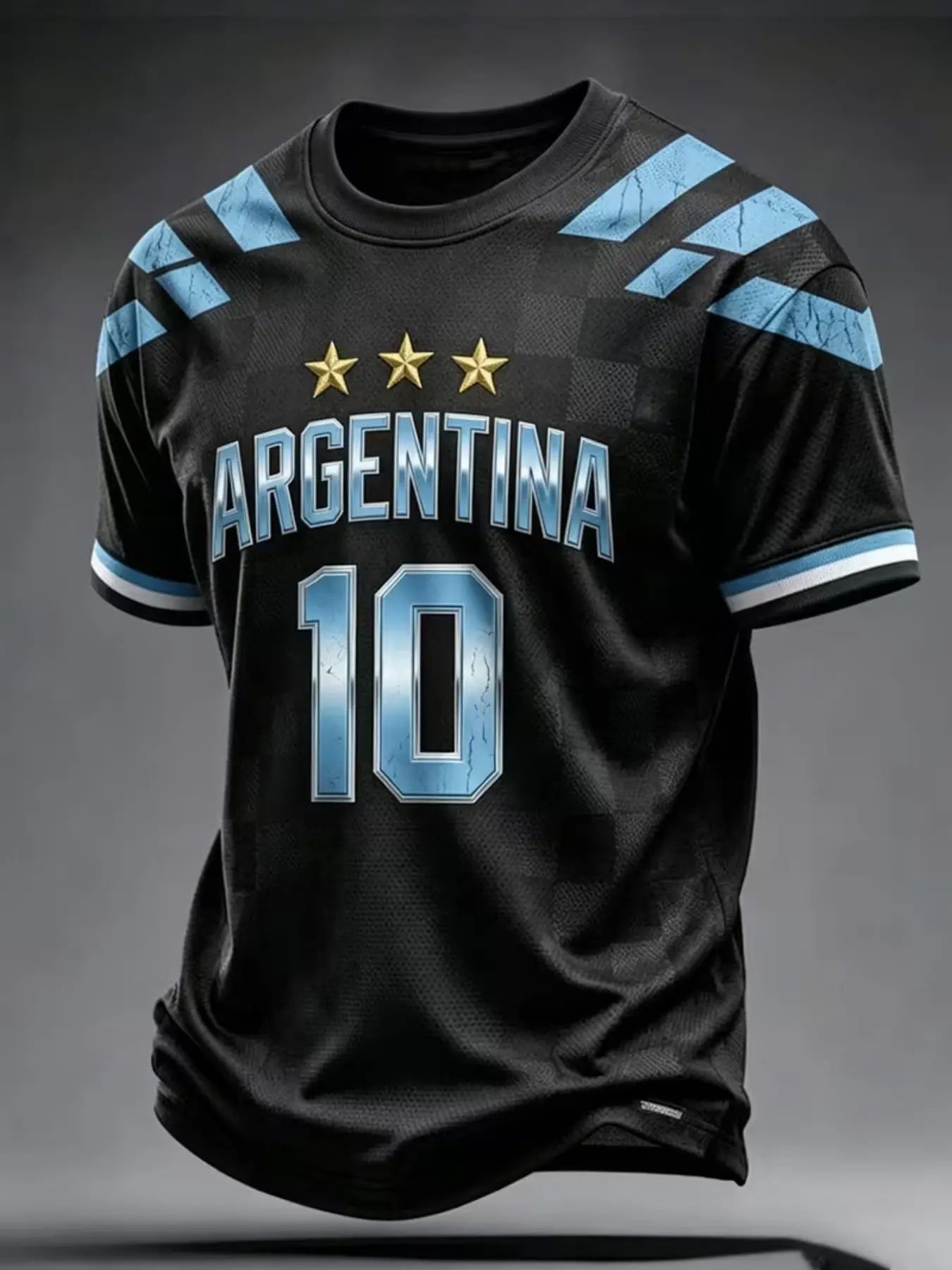 2026 Argentina Style Men's Soccer Jersey Short Sleeve, Comfortable Breathable Round Neck Sport T-Shirt, Slim-Fitting Long Top Breathable Sports Jersey