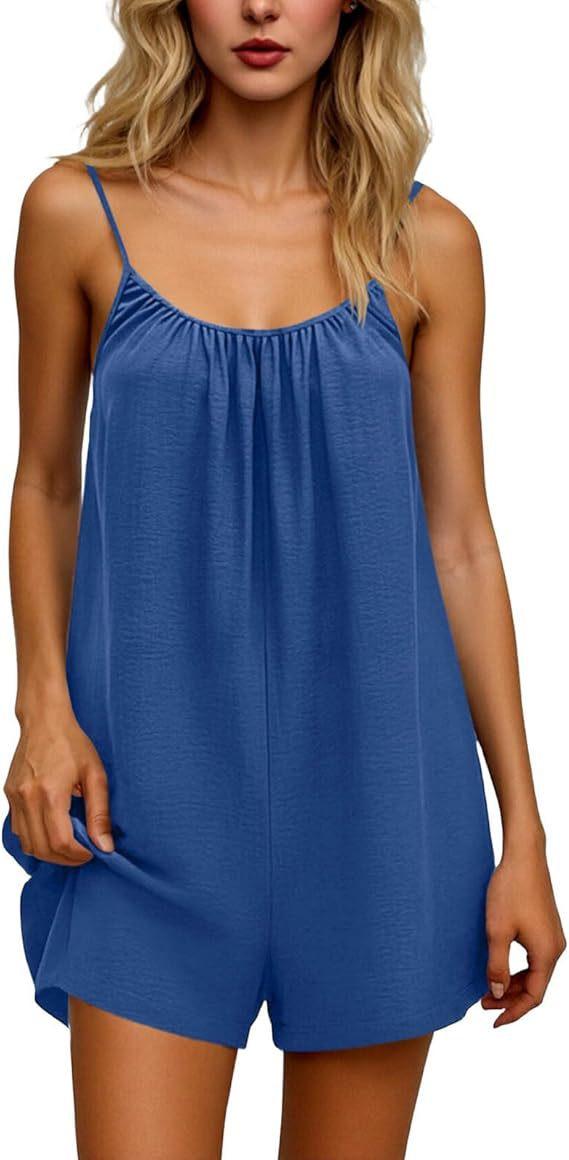 2026 New Women's One-Piece Pants Casual Sleeveless Tank Top Short Skirt Overalls with Narrow Straps and Pockets