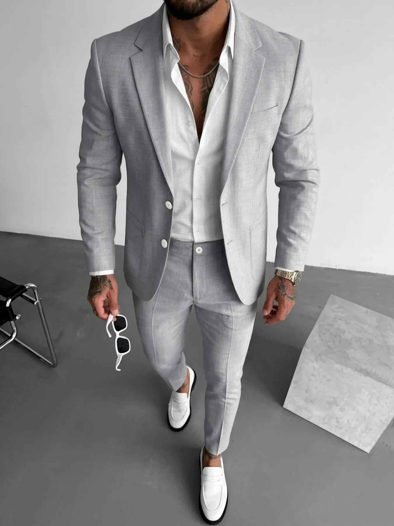 Men's Autumn New Italian Two-Piece Matching Suit Set, Slim Fit Business Blazer and Pants, Lightweight Wrinkle-Resistant Fabric, Casual Style